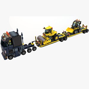 Lego Truck with Bulldozer and Road Roller 3D model