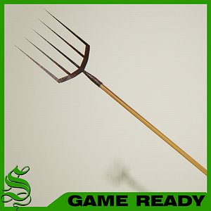 3d model pitchfork old rusty