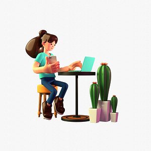 3D model Woman working from home