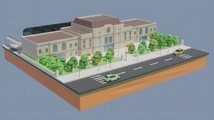 Low poly Railway Train Station
