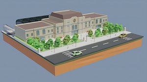 Low poly Railway Train Station