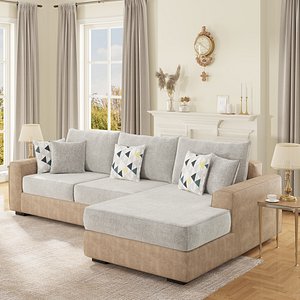 Modern Living Room with Two-tone L-shaped Fabric Sectional Sofa 3D Interior Scene
