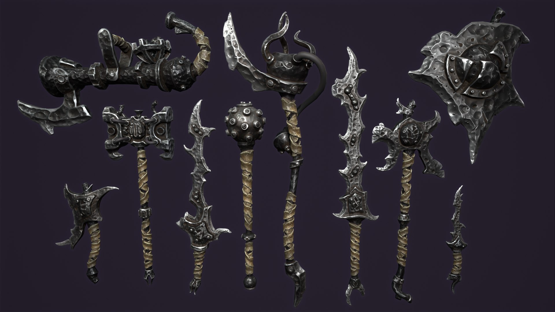 Fantasy brute weapon collection 3D model https://p.turbosquid.com/ts-thumb/TY/S3pG4v/pm/9/png/1658842863/1920x1080/fit_q87/d7eed624486be51819f6850f35e3abbd47122a08/9.jpg