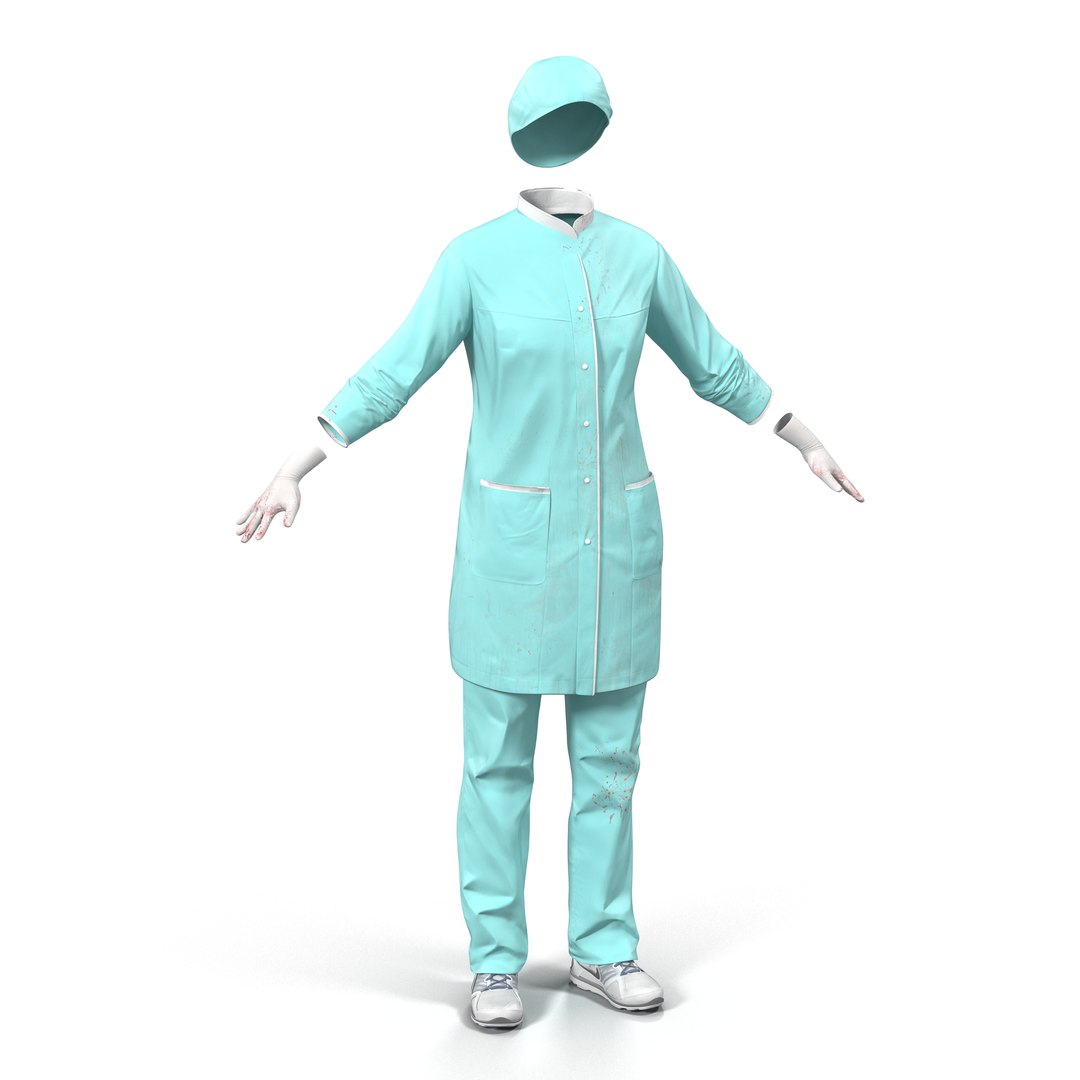 Female Surgeon Dress with Blood 2 3D Model 3D model preview
