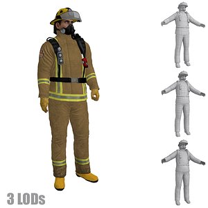 Fireman 2 LOD's Rigged
