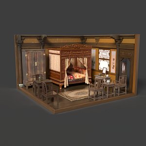 3D Chinese Traditional Bedroom Interior model