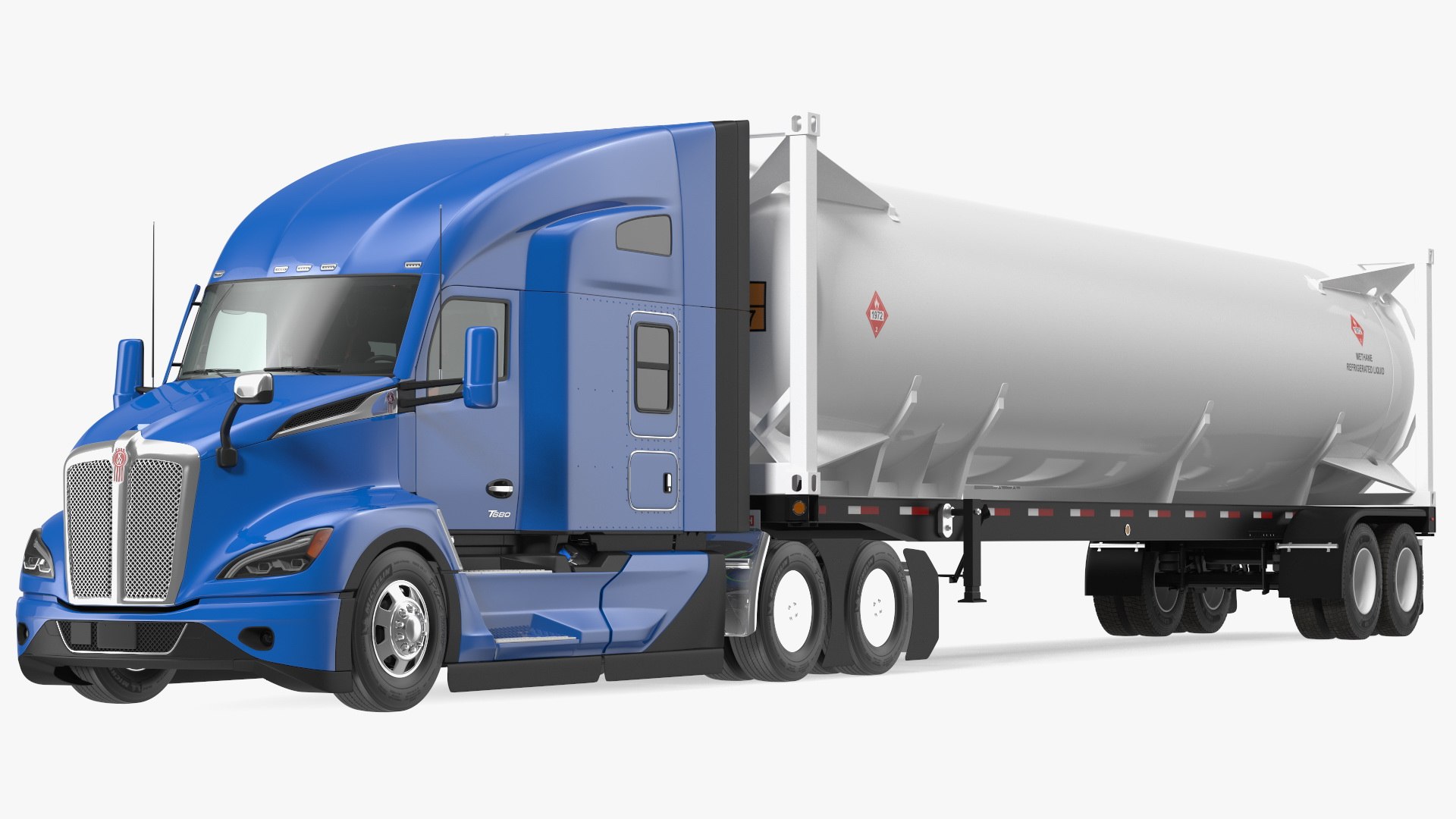 Kenworth Truck with LNG Semi Trailer Gas Tank Rigged 3D model preview