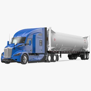 3D Kenworth Truck with LNG Semi Trailer Gas Tank Rigged model
