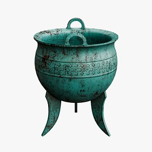 Chinese Ritual Tripod Ding Vessel Lowpoly 3D Model