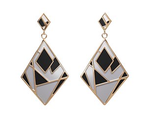 gold enamel earrings 3D model