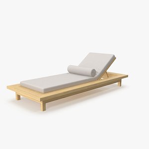Outdoor Light Wood Lounge with White Fabric Mattress 3D