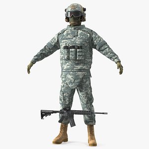 Army Soldier in Grey Camo A-pose 3D