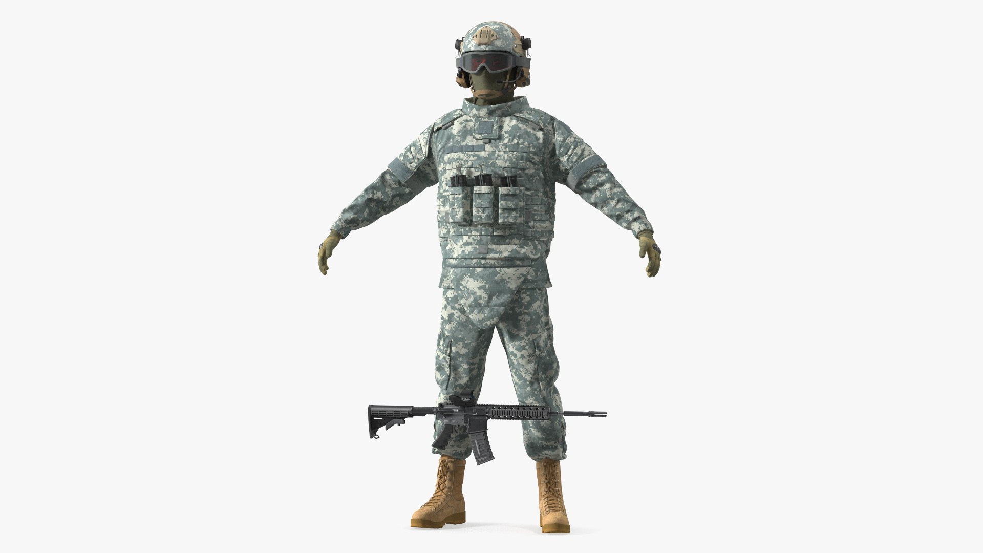Army Soldier in Grey Camo A-pose 3D model preview