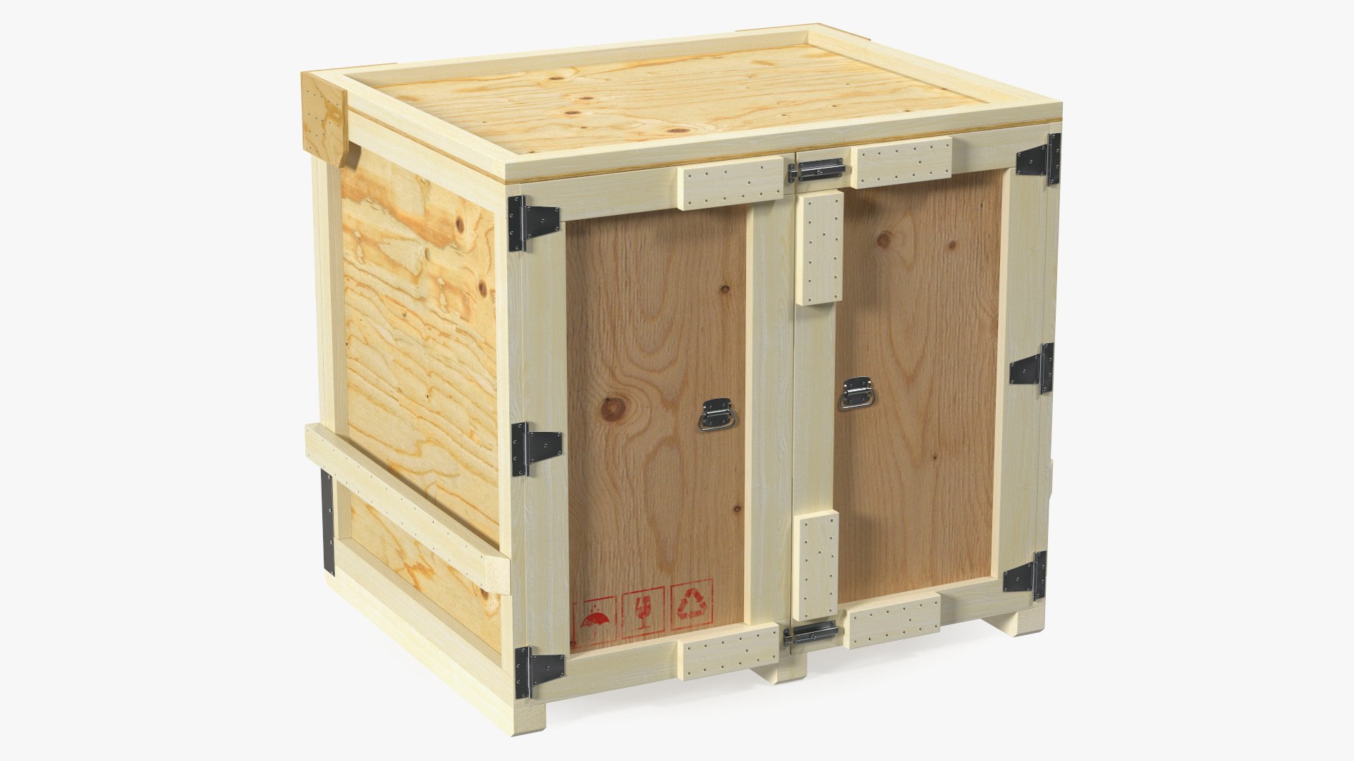 Square Wooden Double Door Shipping Crate 3D model preview