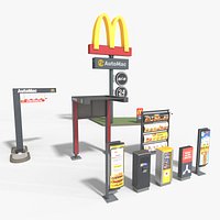 McDonalds Drive-Thru Fast Food Restaurant Props - Menu Board Pylon Sign Canopy PBR