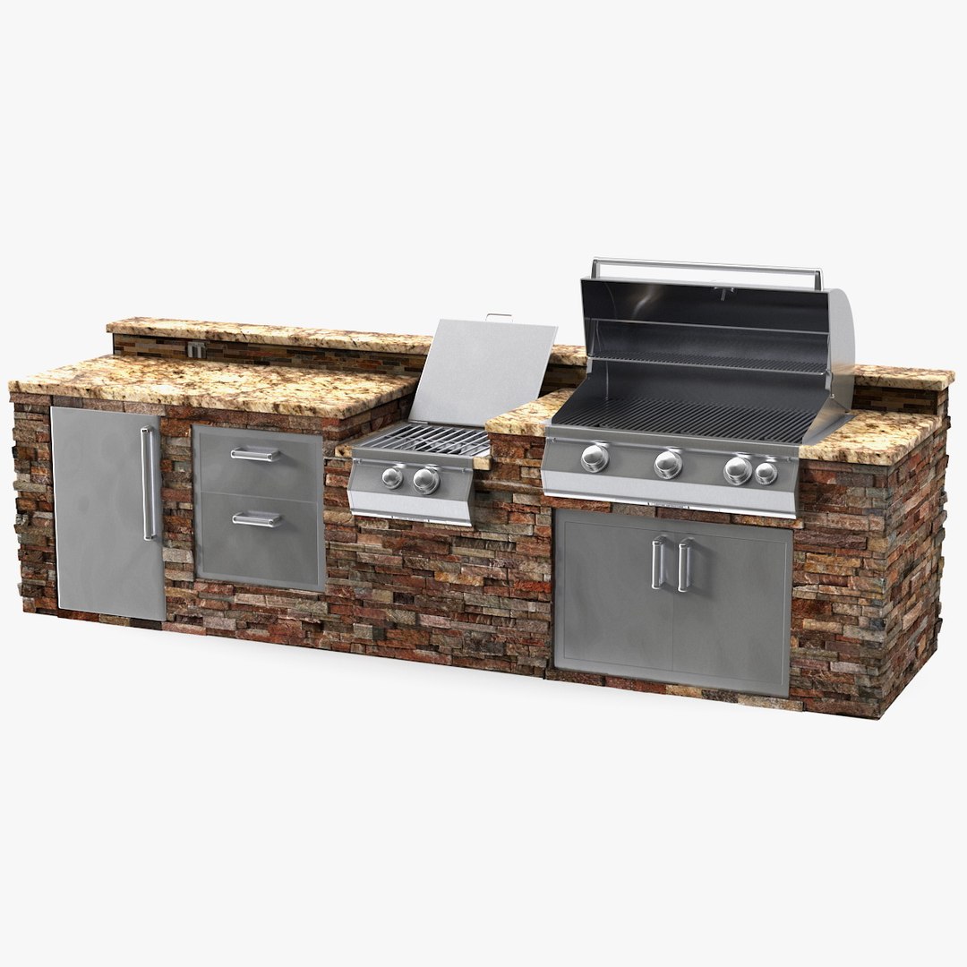 Brick Outdoor Barbecue Kitchen 3D model preview