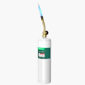 Handheld Propane Blowtorch with Flame 3D model