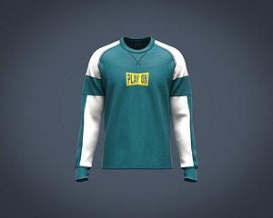 Mens raglan cut and sew sweatshirt with color block and print 3D