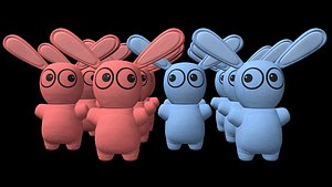 blue pink bunny toys 3D