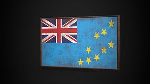 Old Picture Frame With Tuvalu  Flag - Game Ready PBR Low-poly 3D Model