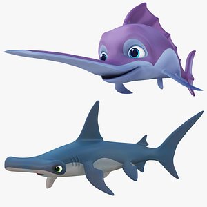 Cartoon Hammerhead Shark and Sword Fish model