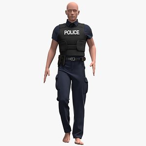 3D male police uniform with texture model