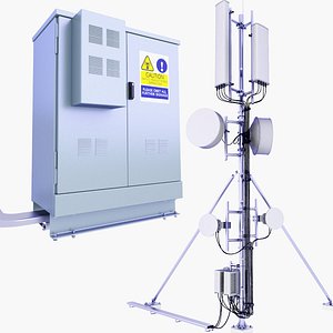 Rooftop Cell Phone Tower 28 and Base Station Box SET 3D
