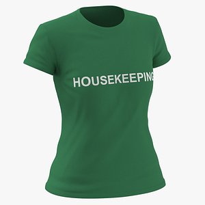 3D model Female Crew Neck Worn Green Housekeeping 01