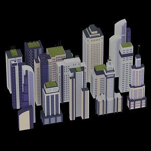 15 Building Low Poly Set 3D model