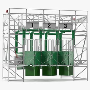 3D Horse Starting Gates for 3 Places Rigged for Cinema 4D