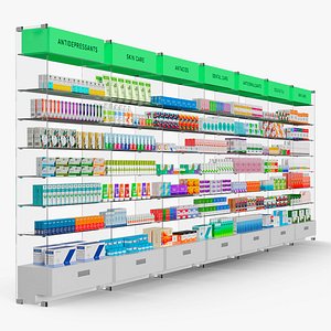 Pharmacy Shelf Unit with Products 3D model