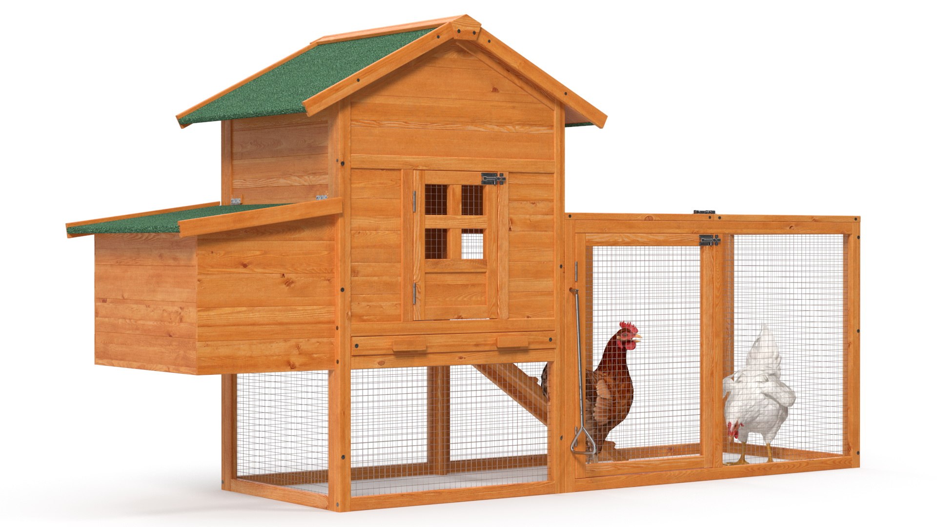 Wooden Small Chicken Coop with Chickens Rigged for Modo 3D model preview