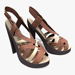 Blue-Beige Leather Peep Toe High Heel Shoes