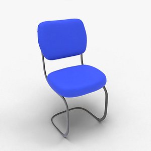 Modern Blue Fabric Office Chair 3D Model Comfortable Metal Frame Design