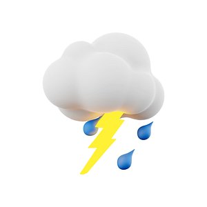 3d rendering rain with thunder and cloud icon