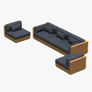 Modern Modular Wooden Slat Sofa 3D model