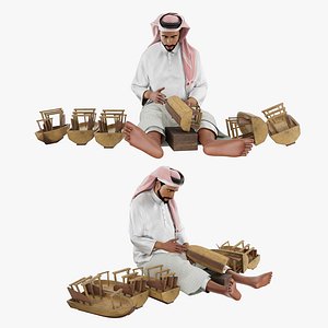 3D Arab Man Making Traditional Dhow Boat 3D Model model