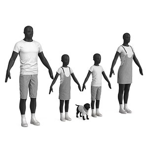 Family Look Clothing Set on Mannequin with Dog Outfit 3D model