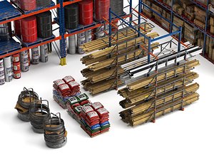 3D model Industrial Warehouse Rack Storage Set