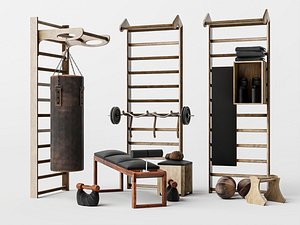 Rustic Wooden Home Gym Equipment Set