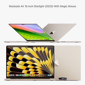 3D Model Apple MacBook Air M2 Starlight 2022 With Magic Mouse