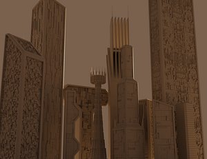 sci-fi skyscraper kit building 3D