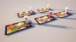 3D model Value Meal with Fries and Soft Drink on Serving Tray