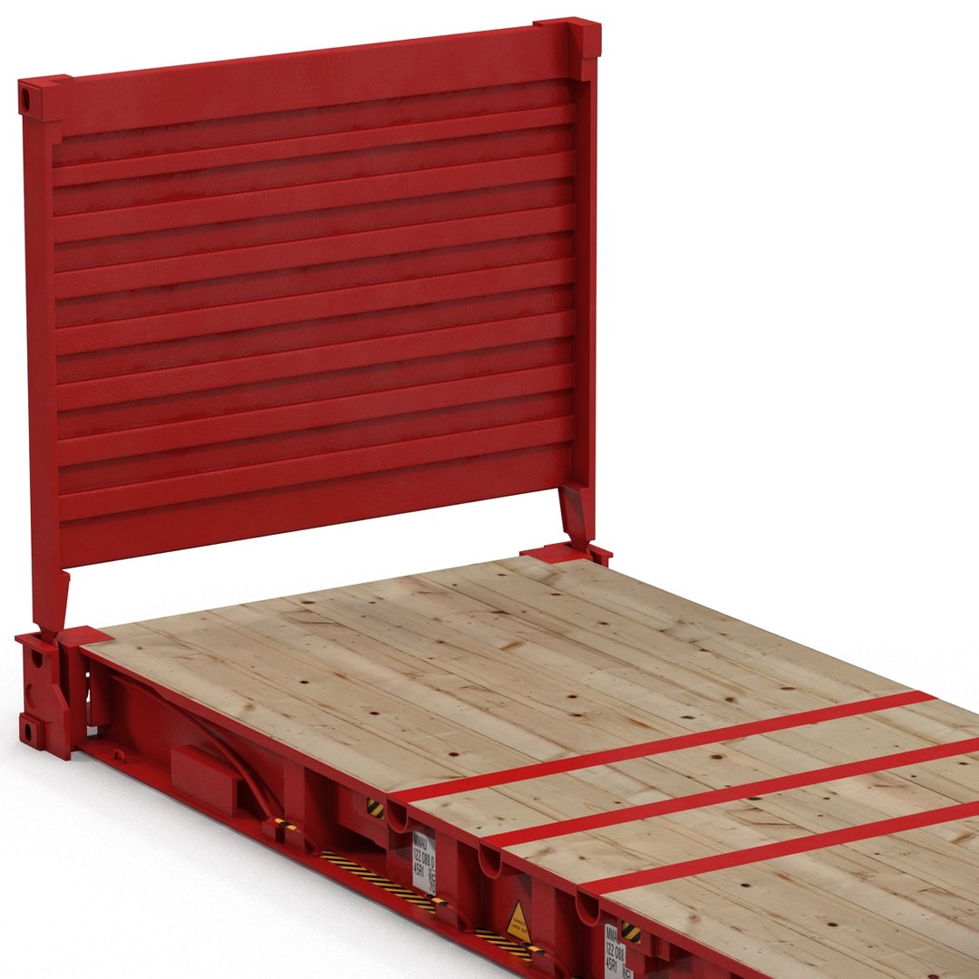 Flat Rack Container Red 3d Obj