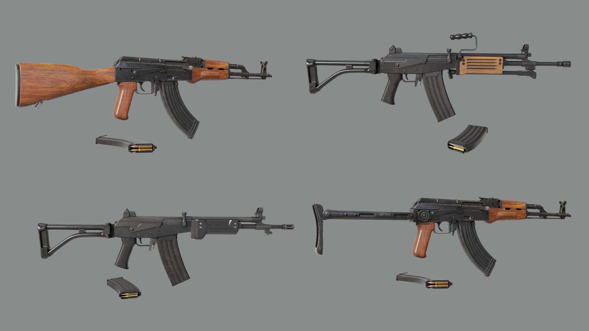 3D 4 Assault Rifle All PBR Unity UE Textures Included Model ...