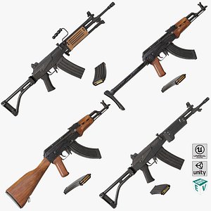 3D 4 Assault Rifle All PBR Unity UE Textures Included model