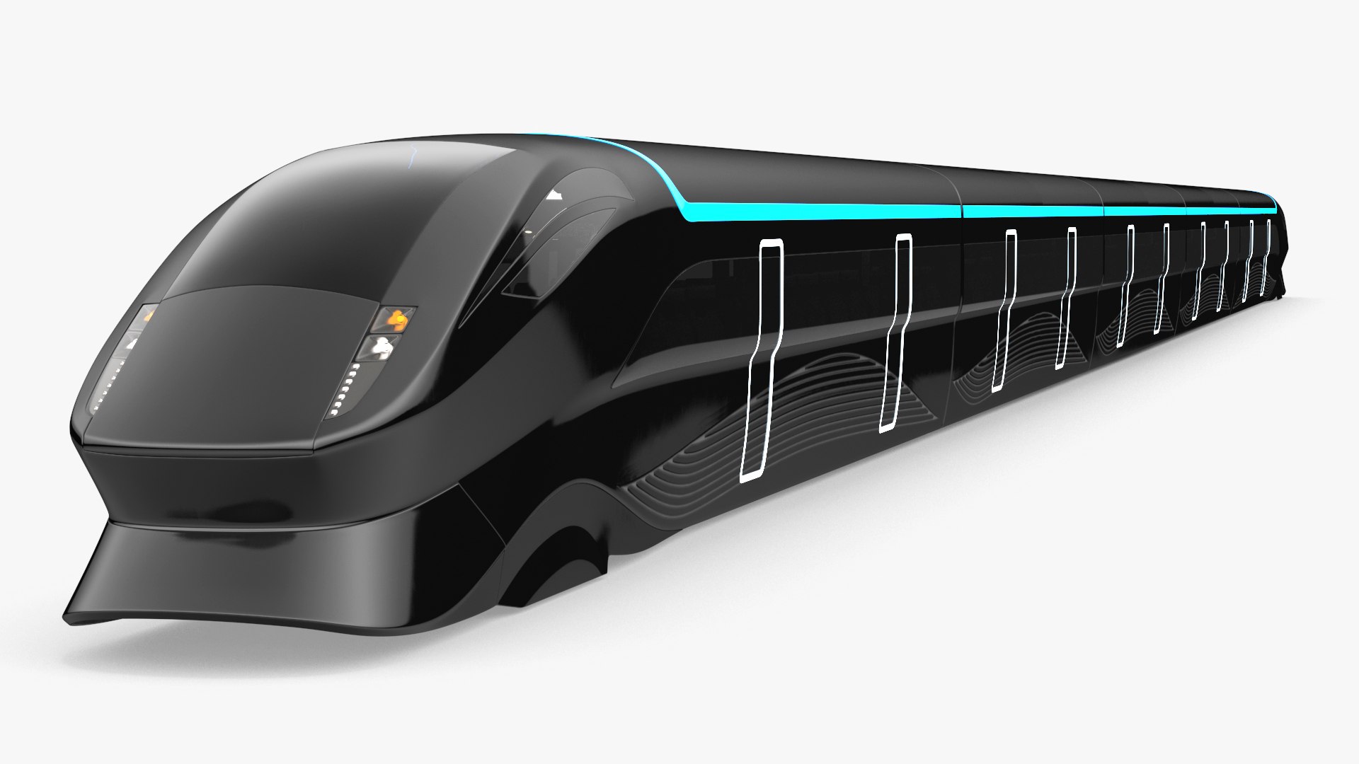 Futuristic Train with Cars Black 3D model preview