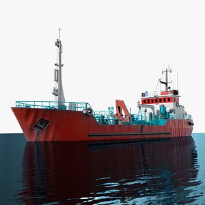 3D Coastal Fuel Tanker Vessel Working Deck on Water model