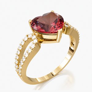Gold Heart Spinel Ring 3D Model PBR Jewelry