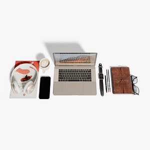 3D Macbook set with stuff